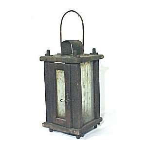  Antique wood glass candle lantern primitive