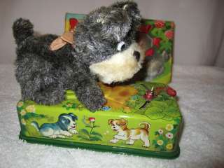 1960s Playful Puppy with Caterpillar Tin Battery Operated Vintage Toy 