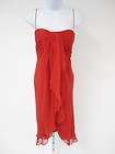 NWT FOLEY CORINNA Red Satin Spaghetti Strap Pleated Studded Belt Dress 
