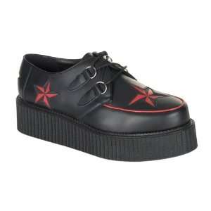  Demonia Creeper 423 2 Inch Platform Red Stars Creeper Shoe 