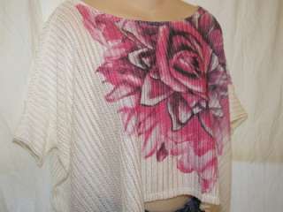   Floral Print CROPPED Boxy Knit TOP Blouse WET SEAL Size LGE.  