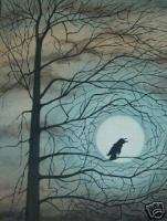 CROW/RAVEN painting Full Moon/tree signed Lynch Print  