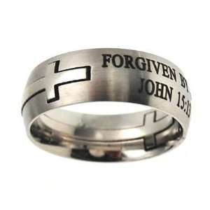  Silver Double Cross Forgiven By God Ring Jewelry