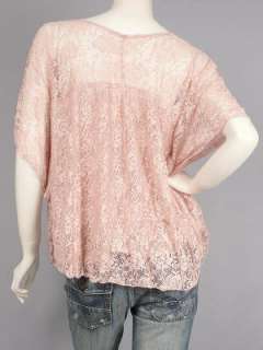 Pink Scoop Dolman Sleeve Lace Layered Top Tunic M  