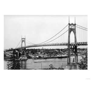 Portland, OR View of St. John Bridge over Columbia Photograph 
