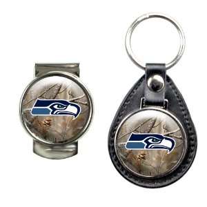 Seattle Seahawks Open Field Leather Fob Key Chain & Money Clip Set 