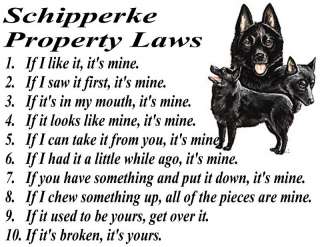 PARCHMENT PRINT  SCHIPPERKE DOG BREED PROPERTY LAWS  