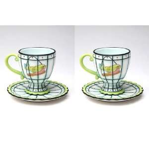    Bird Earthenware Cup and Saucer, Set of 4