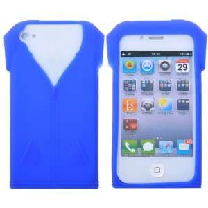 Fashionable Zipper T shirt Design Soft Silicone Case for iPhone 4(Blue 