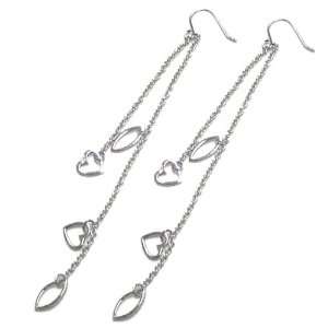 Sterling Silver Cut out Star and Diamond Shapes Chain Dangle Earrings 