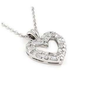  Sterling Silver Cz Open Heart Pendant Necklace Jewelry