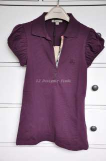 BN100%Auth Women Burberry purple CHECK POLO SHIRT V neck TOP XS  