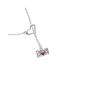 Dance Mom with Red Heart   Im. Rhodium Plated Heart Lariat Charm 