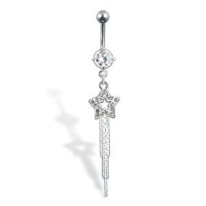  Dangling jeweled star belly button ring, aquamarine   (not 