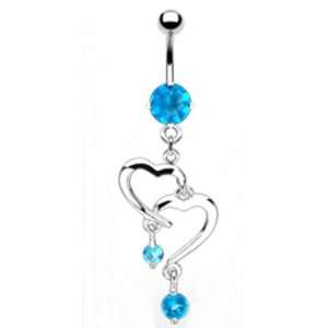 14g Dangling Double Heart Sexy Belly Button Jewelry Navel Ring Dangle 