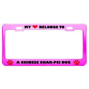 Chinese Shar Pei Dog Pet Pink Metal License Plate Frame Tag Holder