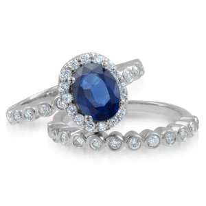 Sapphire Diamond Engagement Wedding Ring Bridal Set Platinum Halo Ring 