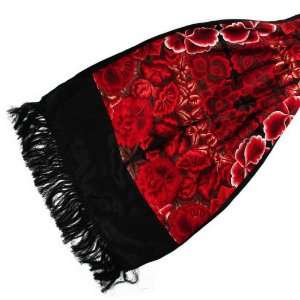  Silk Shawl Tehuana in Red with Velvet 