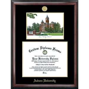   Gold Embossed Frame, Samford Hall Lithograph and Diploma opening