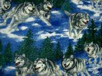 Wolf wolves running wild forest snow FLEECE fabric 31 END  