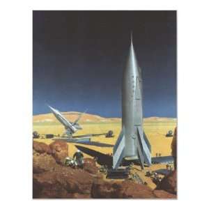 Vintage Science Fiction Rocket Ship on a Planet Print 