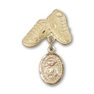   Gold Baby Badge with St. Catherine Laboure Charm and Baby Boots Pin