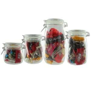 Glass Storage Canisters with Clamp Top Lids   4 Piece Set  