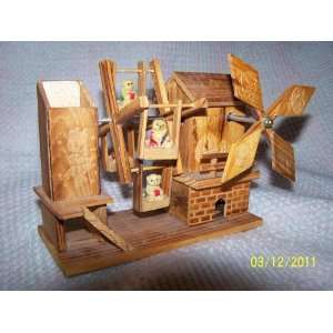  MUSICAL Wooden Windmill with Ferris Wheel of Bears, Plays 
