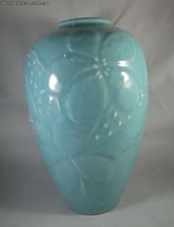 Beautiful Aqua Raised Flower Rookwood Pottery Vase  