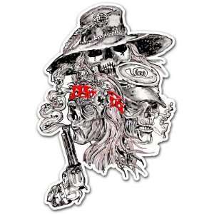 Skull 3 Skulls Cowboy Ranger Indian Tattoo Car Bumper Sticker Decal 5 
