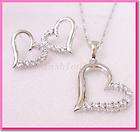 CZ Studs earrings necklace Set White Gold Plate Heart Love Bride 