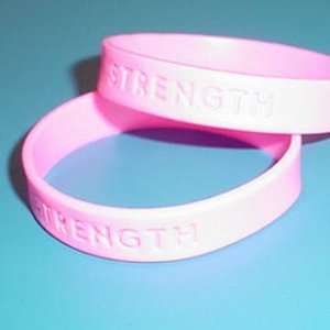    100 Pink STRENGTH Rubber Bracelet Wristbands 
