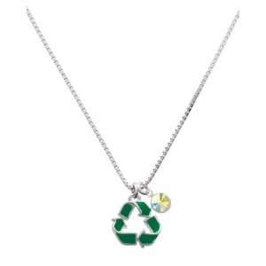 Green Enamel Recycle Symbol Charm Necklace with AB Swarovski Crystal 