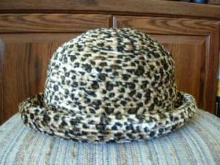 Ladies Leopard Print Hat M 7 1/8 Bowler Beehive Derby Chenille  