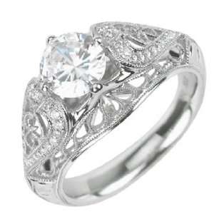 14K White Gold Diamond Bridal Semi Mount Engagement Ring (Center Stone 