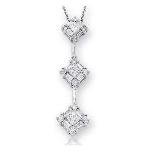   Diamond 14k 3 Stone Past Present Future Drop Pendant Necklace Jewelry