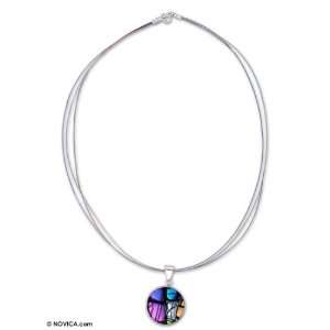  Dichroic art glass necklace, Blue Kaleidoscope 16.5 L 