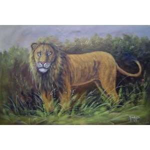  The Lion King in Jungle Field Oil Painting 24 x 36 inches 
