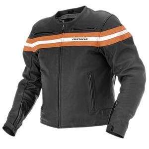  Firstgear Earl Leather Jacket   Medium/Black/Orange 