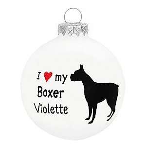  Personalized I ♥ My Boxer Glass Ornament