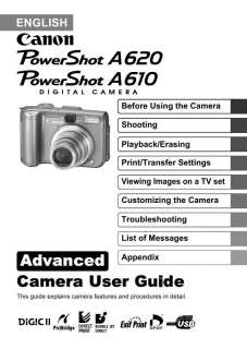 Genuine Canon Powershot A620 / A610 Manuals & Diagram  