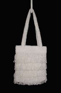 White Beaded Small Evening Handbag Flapper Purse NEW Quality Design 