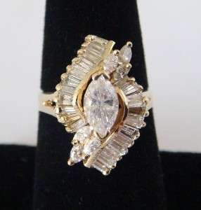 2CT MARQUISE DIAMOND CLUSTER 14K GOLD COCKTAIL RING WOW  