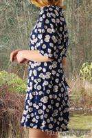   Navy White Button Down Ditsy Floral Grunge Mini Dress Small S  