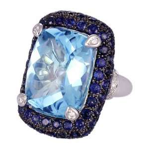   White Gold RKhordipour Blue Sapphire, Blue Topaz & Diamond Ring Size 5