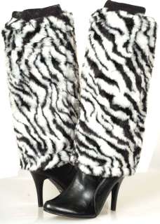 FUR Fashion ZEBRA Animal Print Knee High Fluffy Womens Winter Dress 