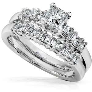  1 Carat Princess Diamond Bridal Wedding Ring Set 14k White 
