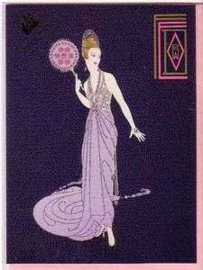 ERTE 2 Notecards FEDORA FAN Pink Fashion Art Deco Card  