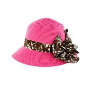 Faddism Stylish Women Summer Straw Hat Pink Design with Brown Flower 