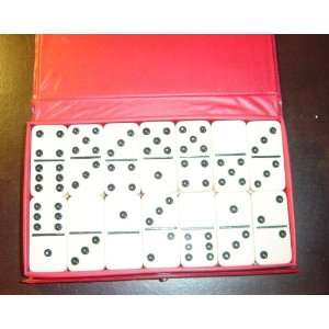   White Double Domino Six 6 Black Dot Red Case Dominoes 